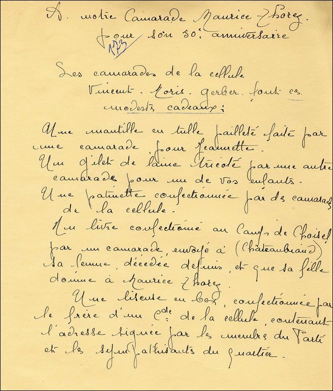 Lettre expédiée par la cellule Vincent-Moris-Gerber de Malakoff (Seine)