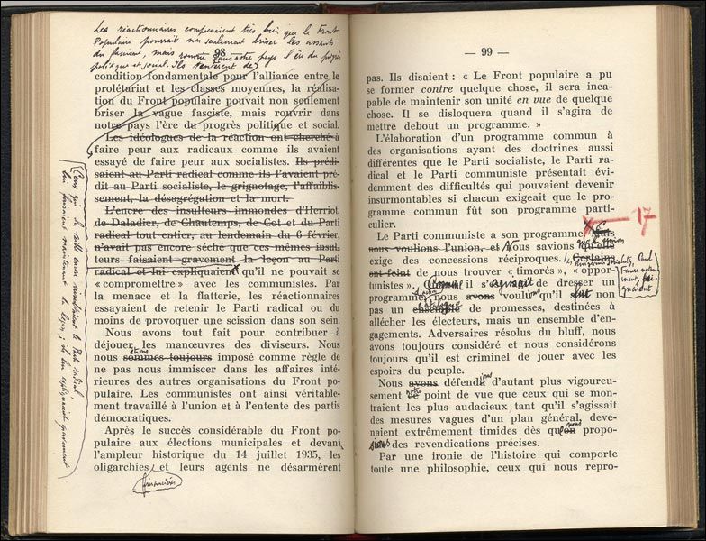 Fils du peuple, exemplaire de l'édition de 1937, annoté et corrigé de la main de Thorez.