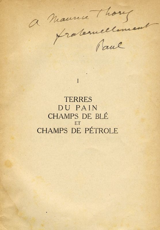 Dédicace de Paul Vaillant-Couturier à Maurice Thorez, dans le tome premier de Les bâtisseurs de la vie nouvelle, récit d'un voyage en URSS publié en 1932. 