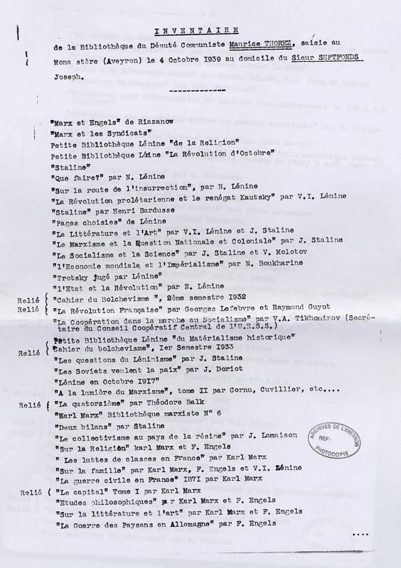 Première page de l'inventaire de la saisie du 4 octobre 1939.