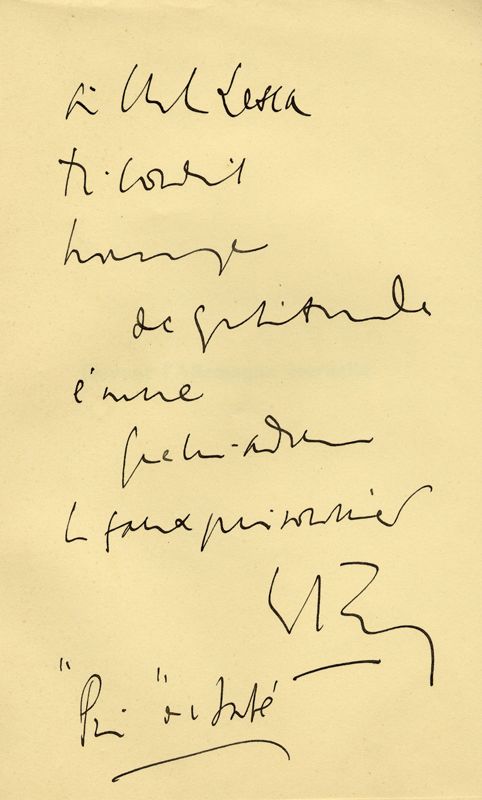 Dédicace de Charles Maurras à Charles Lesca, dans un livre de la bibliothèque.